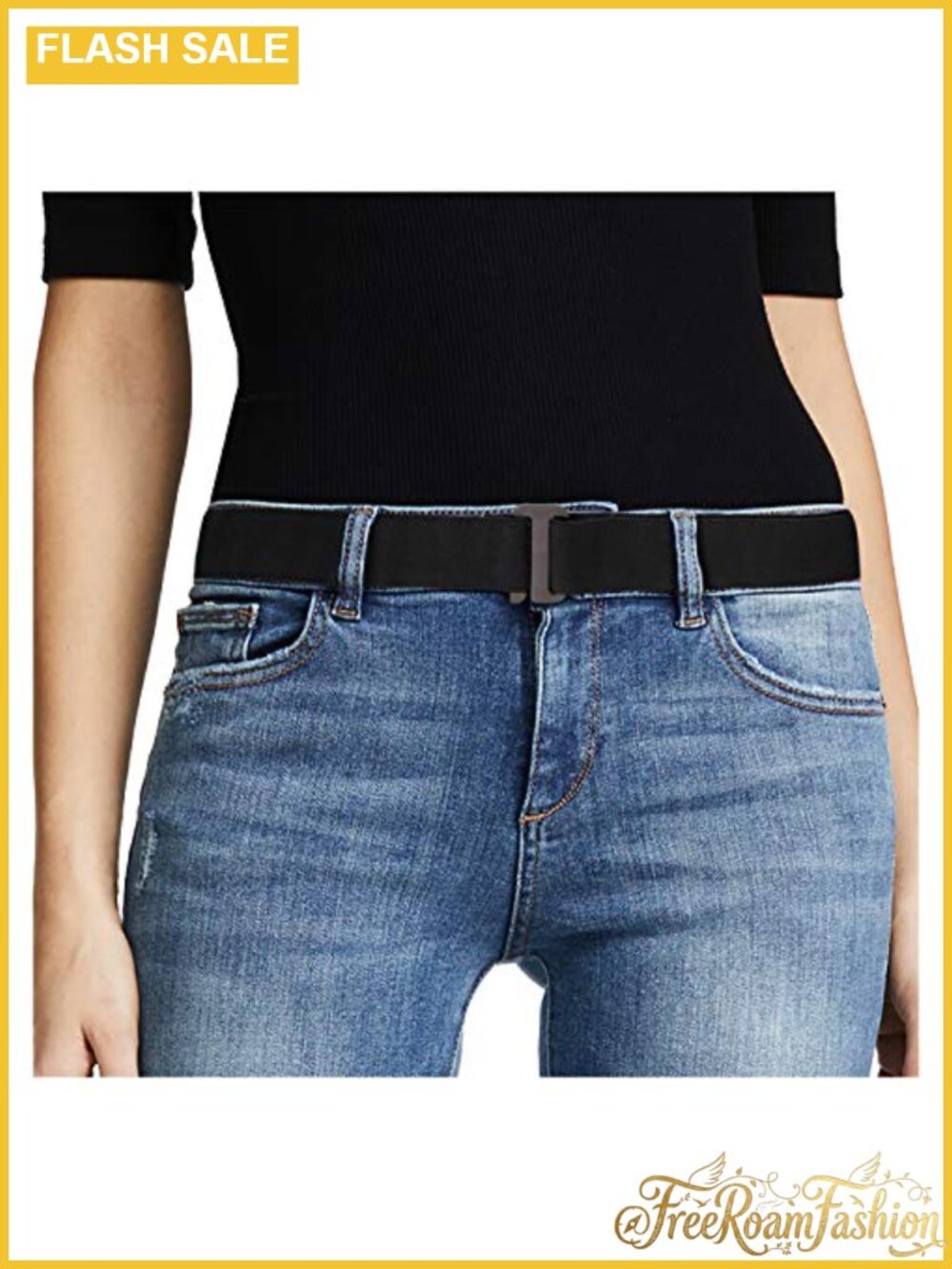 No Show Stretch Belt Elastic Web Strap Flat Buckle for Jeans Pants Dresses